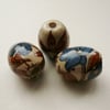 3 Blue Flowered Oval Ceramic Focal Beads
