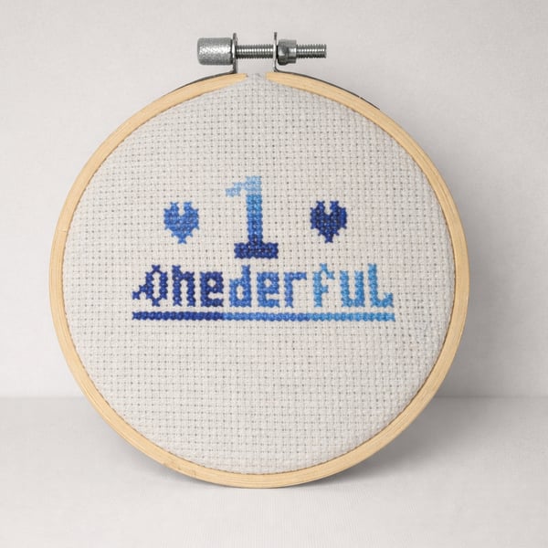 'One-derful’ First Birthday Cross Stitch Blue 