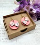 Pale pink heart washi paper blossom wooden earrings - Image 6