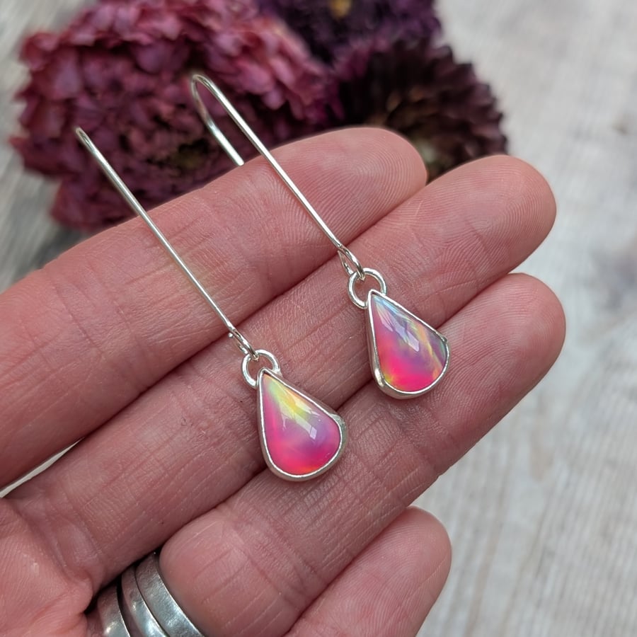 Sterling Silver Pink Aurora Opal Teardrop Earrings - JBJ6011