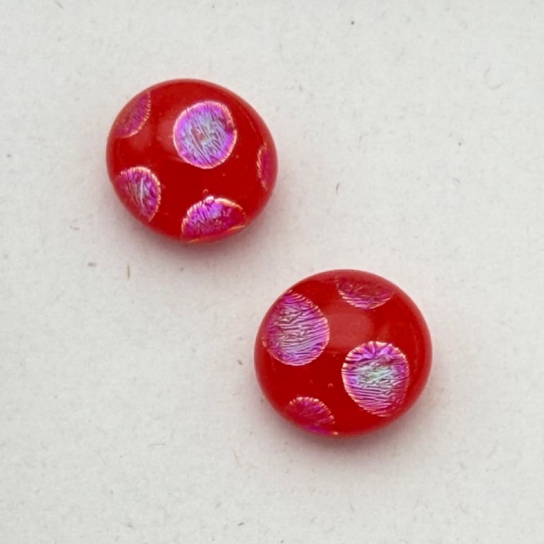 Red Spotty Fused Glass Stud Earrings