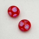 Red Spotty Fused Glass Stud Earrings
