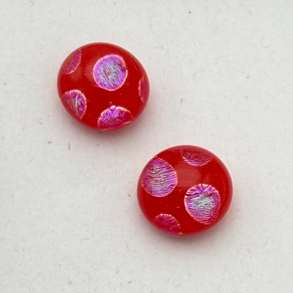 Red Spotty Fused Glass Stud Earrings
