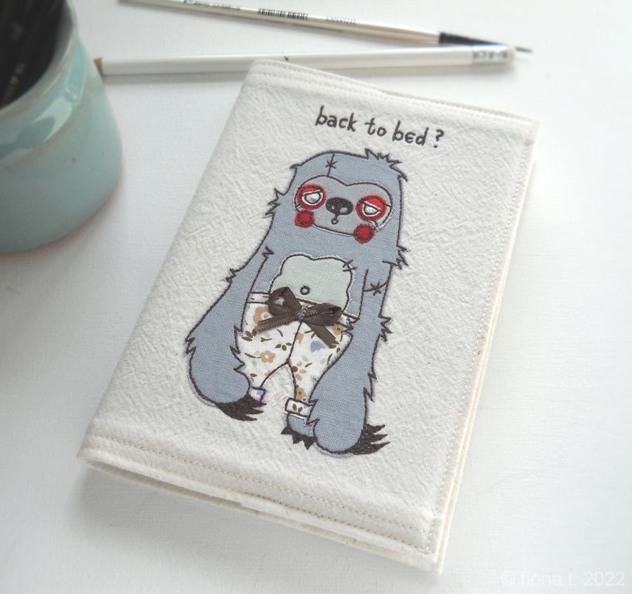 freemotion embroidered zombie sloth in pyjamas notebook sketchbook brown