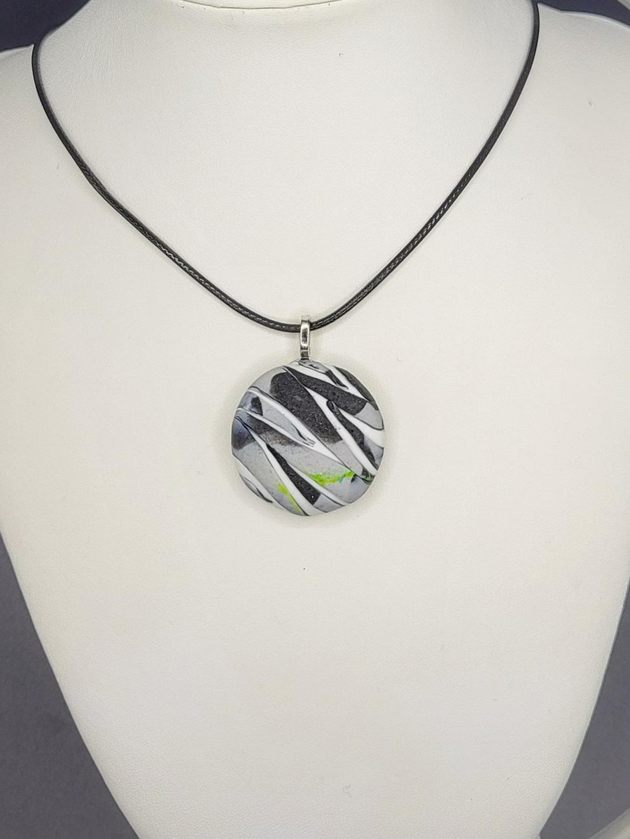 Small Handmade Polymer Clay Pendant Necklace, Artisan Boho Jewellery (30mm)