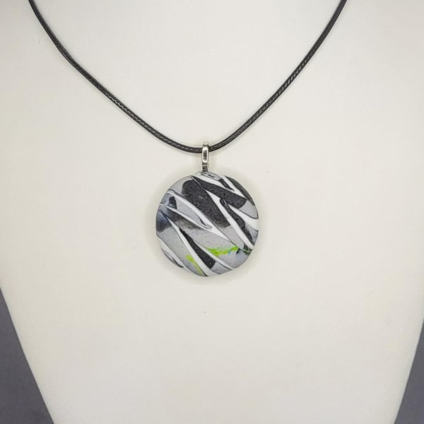 Small Handmade Polymer Clay Pendant Necklace, Artisan Boho Jewellery (30mm)