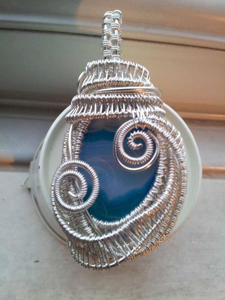 Turquoise Onyx and Silver Complex Wire-wrapped Pendant