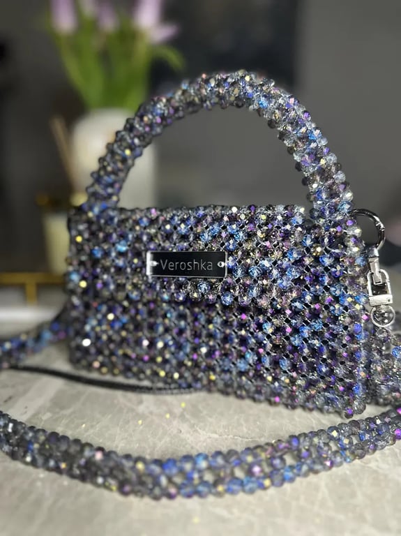Handmade Crystal Beaded Evening Bag, Iridescent Glass Mini Purse, Evening Clutch