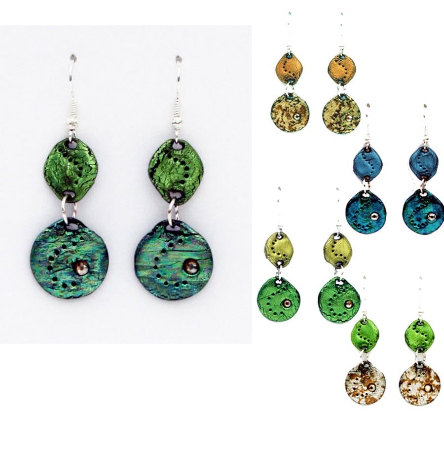 Dangly circle earrings (blues & greens)