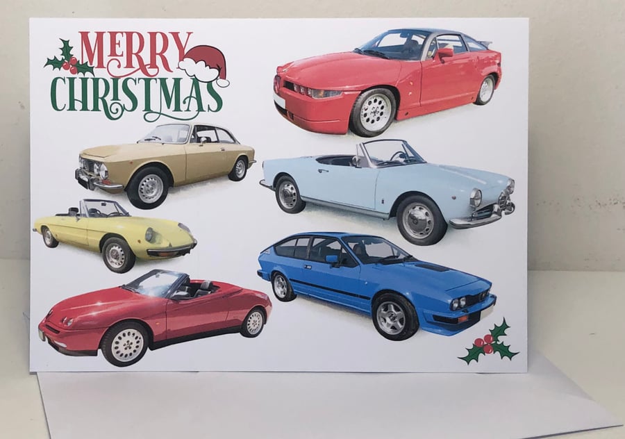 Alfa Romeo Classic Cars - Merry Christmas or Seasons Greetings 5x7in Card