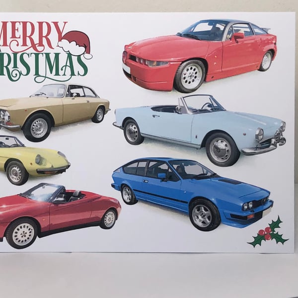 Alfa Romeo Classic Cars - Merry Christmas or Seasons Greetings 5x7in Card