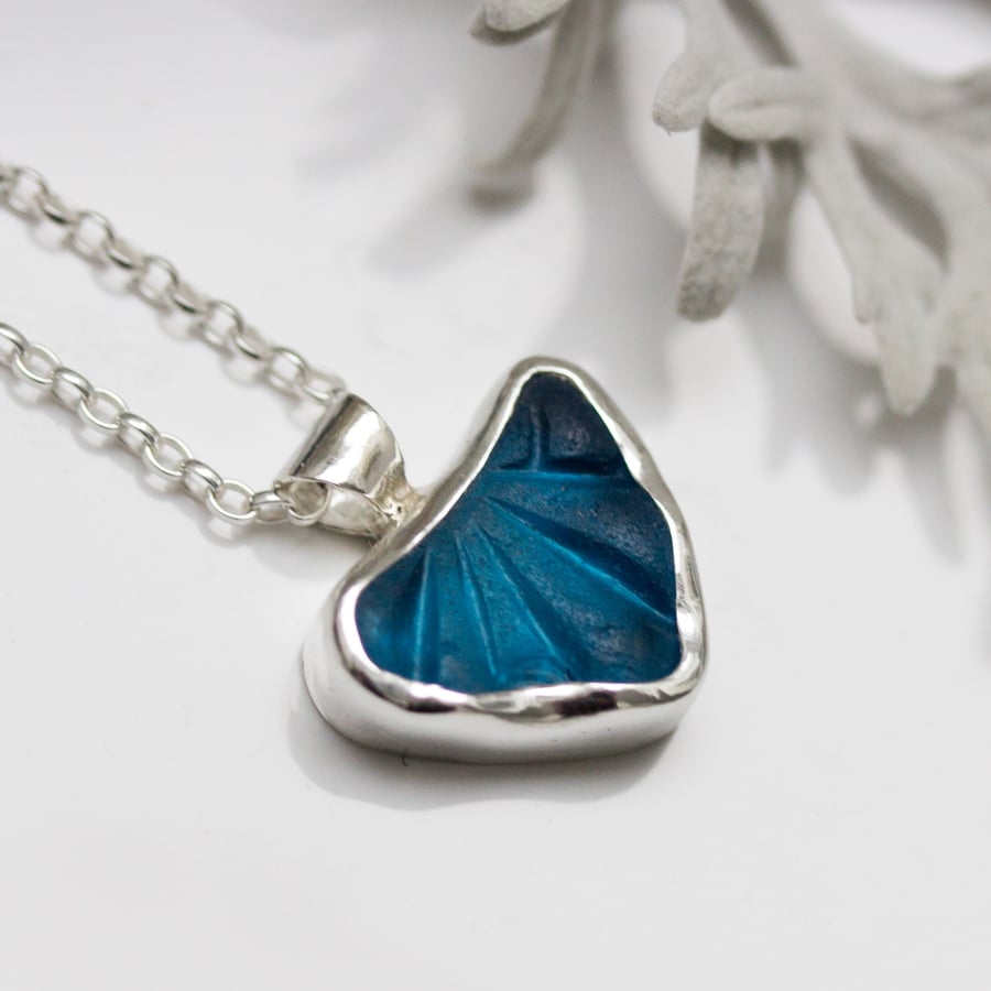 Blue Sea Glass Heart Pendant