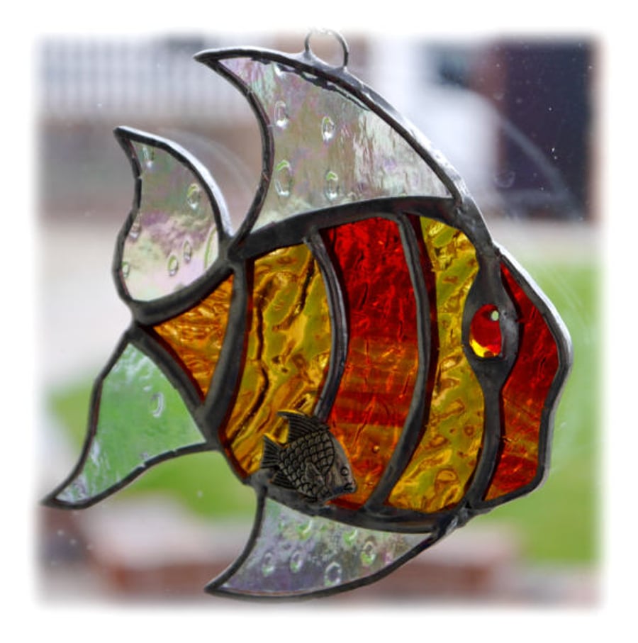 Tropical Fish Suncatcher Stained Glass Handmade Amber Goldfish