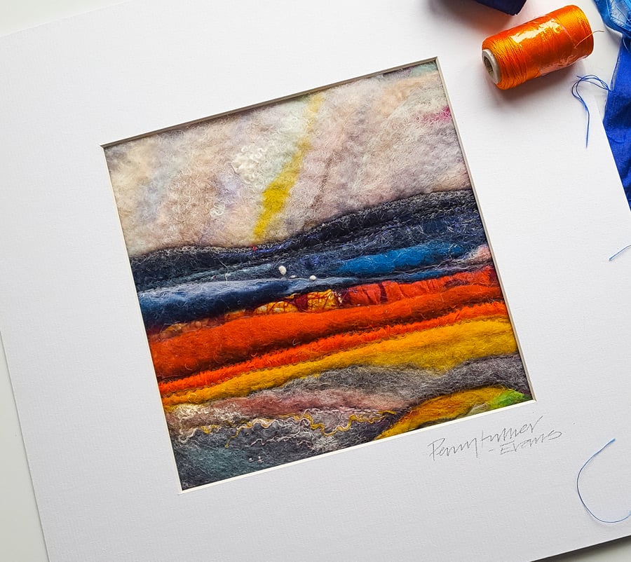 Original fabric, stitch and felted fibre art landscape of Cumbria 