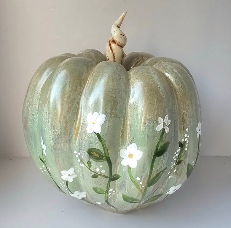Hand Painted Ceramic Green Pumpkin