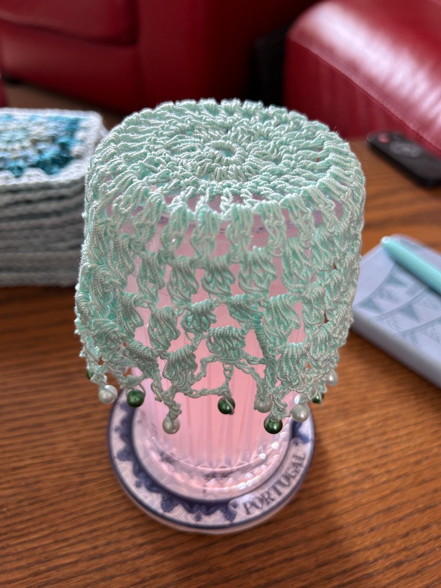 Crocheted Beaded Doily Glass Bowl Cover