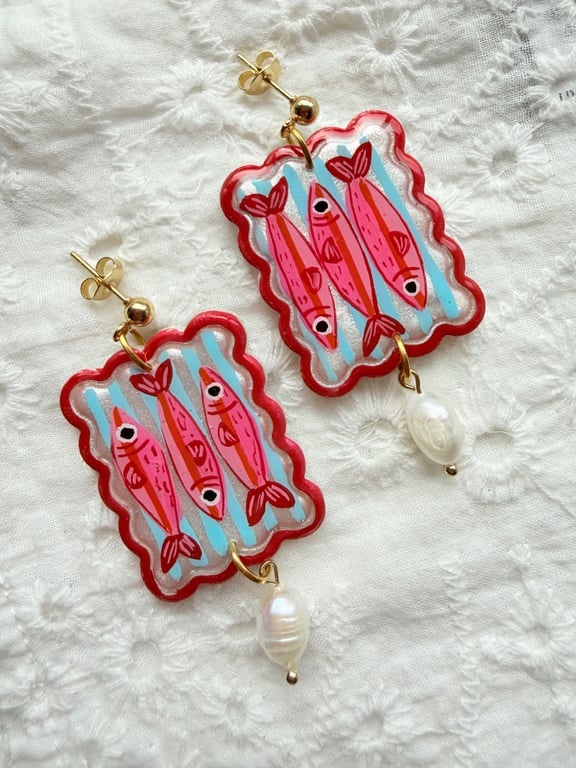 Colourful Mediterranean Sardine Pearl Earrings