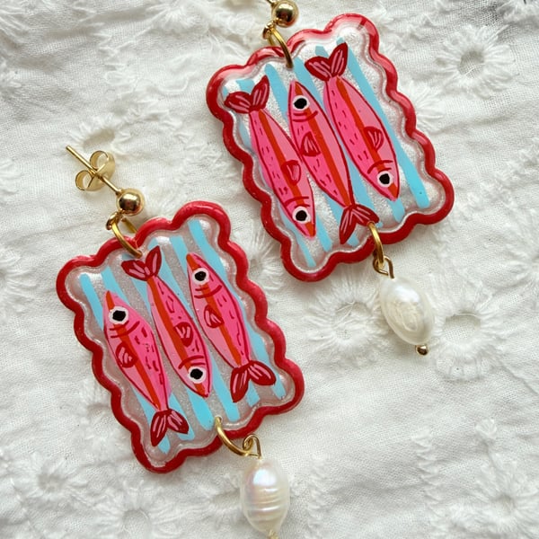 Colourful Mediterranean Sardine Pearl Earrings