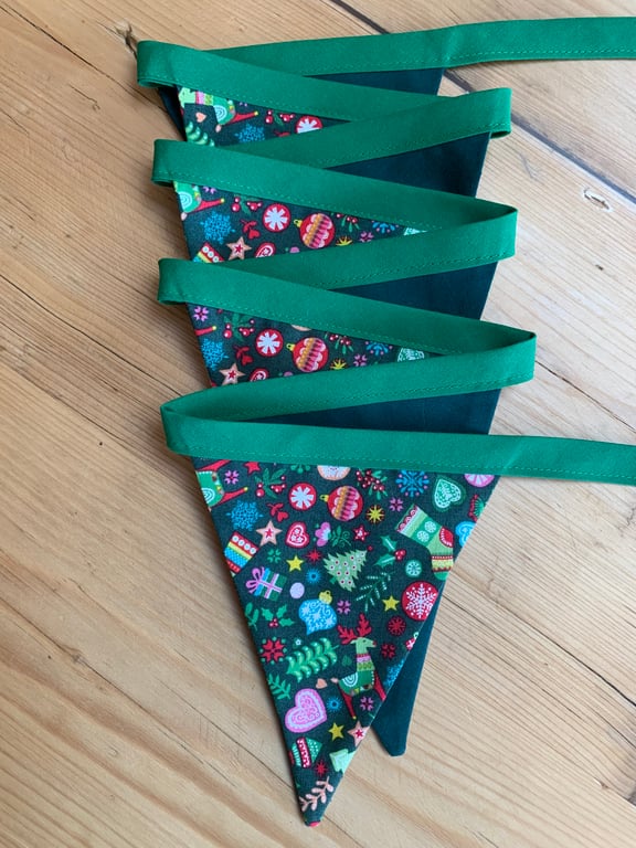 Christmas Theme Fabric 8 Flag Handmade Bunting