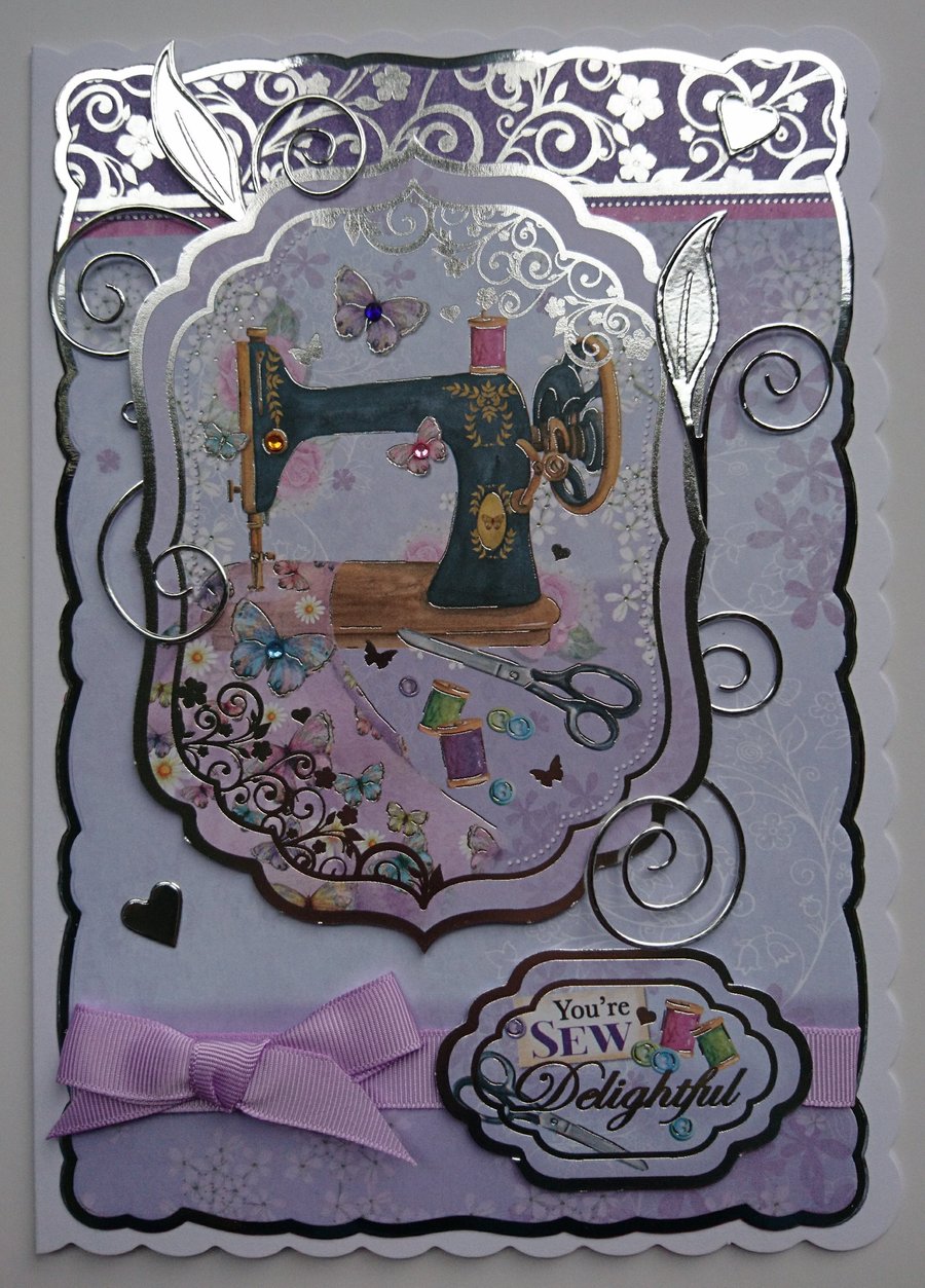Birthday Card Vintage Sewing Machine You're Sew Delightful 3D Luxury Handmade