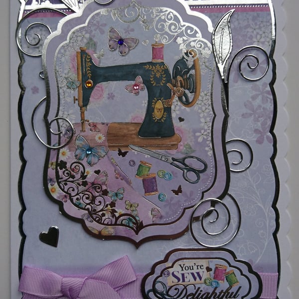 Birthday Card Vintage Sewing Machine You're Sew Delightful 3D Luxury Handmade