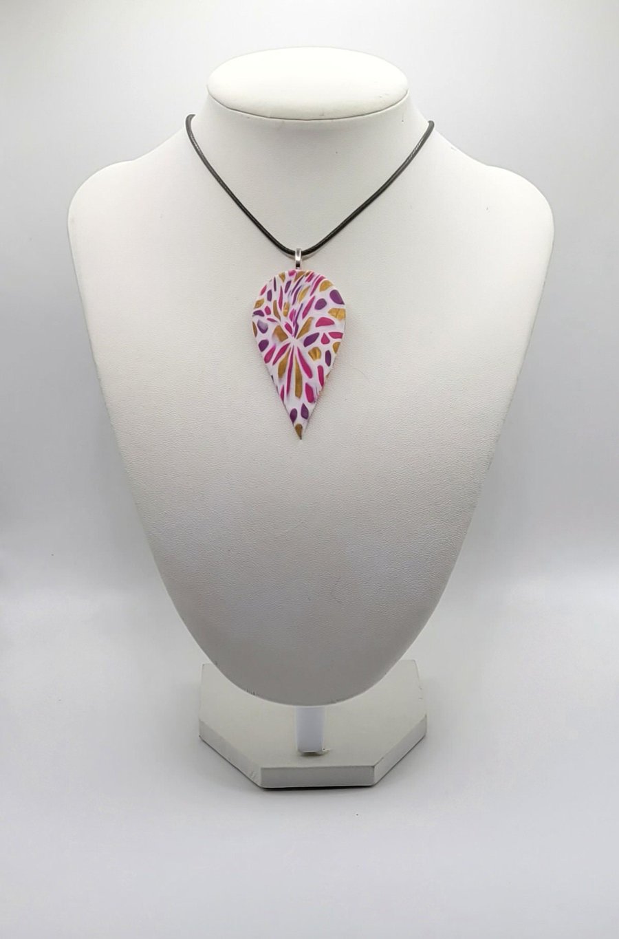 Polymer clay pendant - unique handmade necklace - teardrop costume jewellery