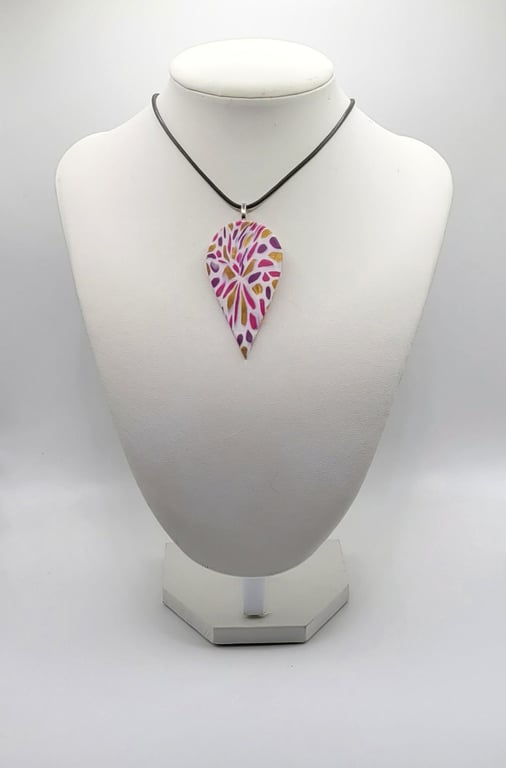 Polymer clay pendant - unique handmade necklace - teardrop costume jewellery
