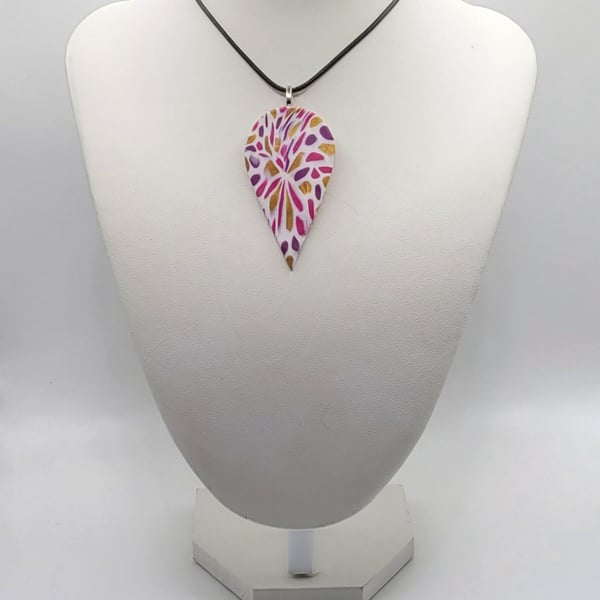 Polymer clay pendant - unique handmade necklace - teardrop costume jewellery
