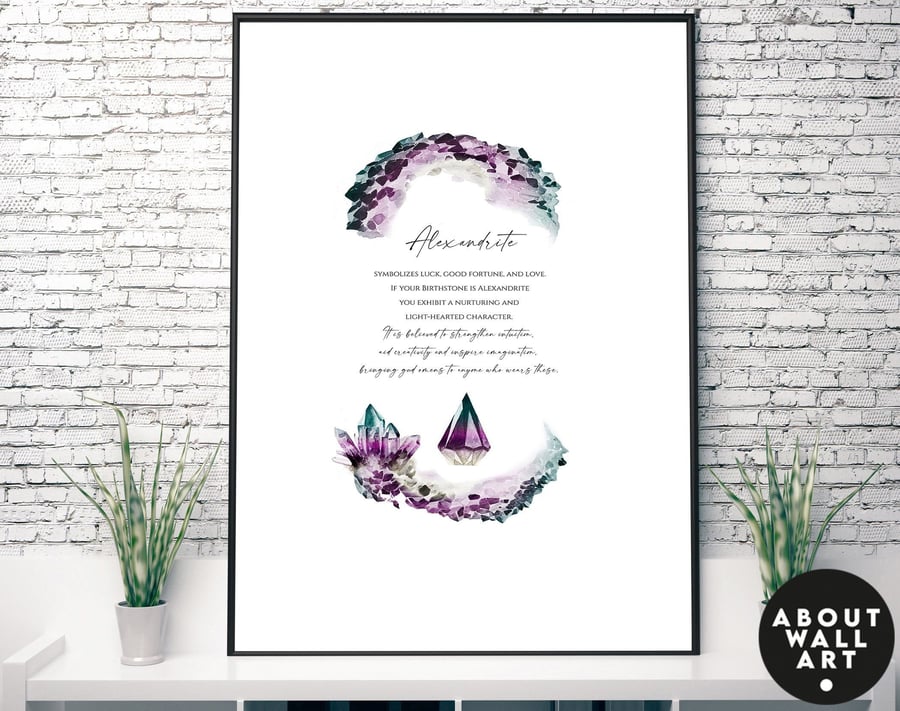 Alexandrite Birthstone crystals Art Print, June Birthday Gift for sister, Alexan
