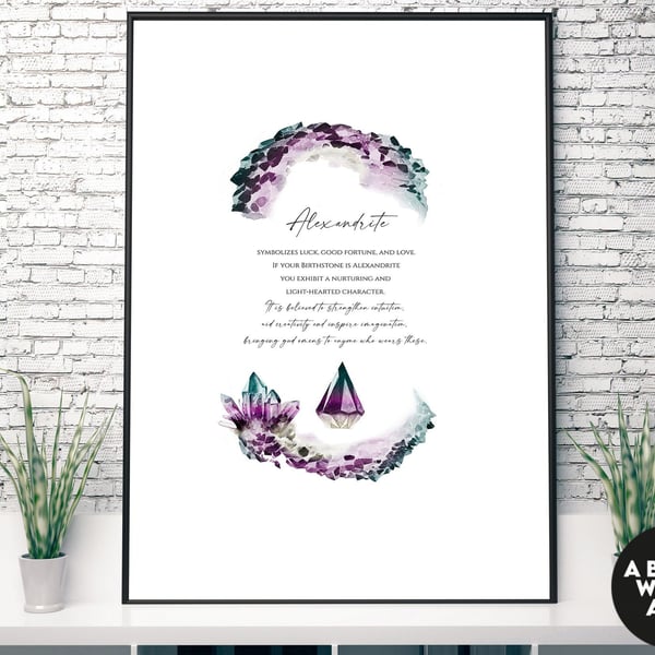 Alexandrite Birthstone crystals Art Print, June Birthday Gift for sister, Alexan