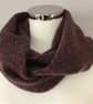 Snood merino lambswool circle scarf graphite grey and berry red dots