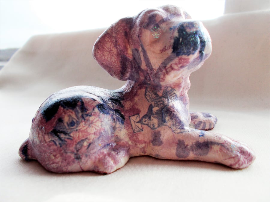 Artisan Decouage Purple Rottweiler Pup Ornament