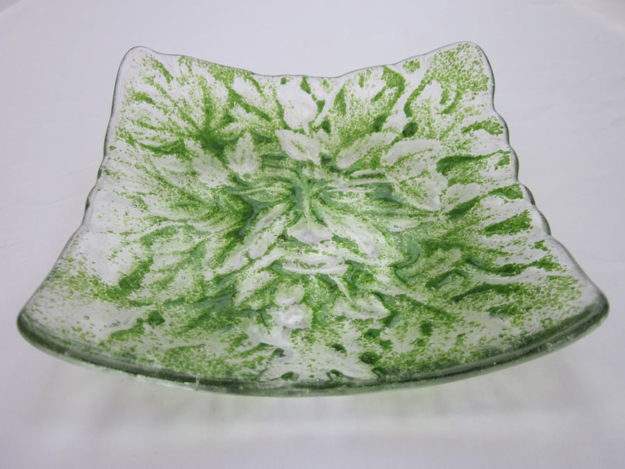 Handmade fused glass candy bowl - green man 2