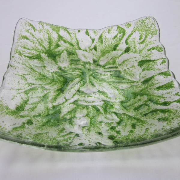 Handmade fused glass candy bowl - green man 2