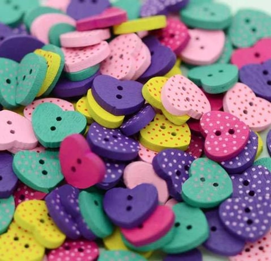 100 15mm 2 Holes Heart Dot Wood Sewing Buttons Scrapbooking Crafts Art 