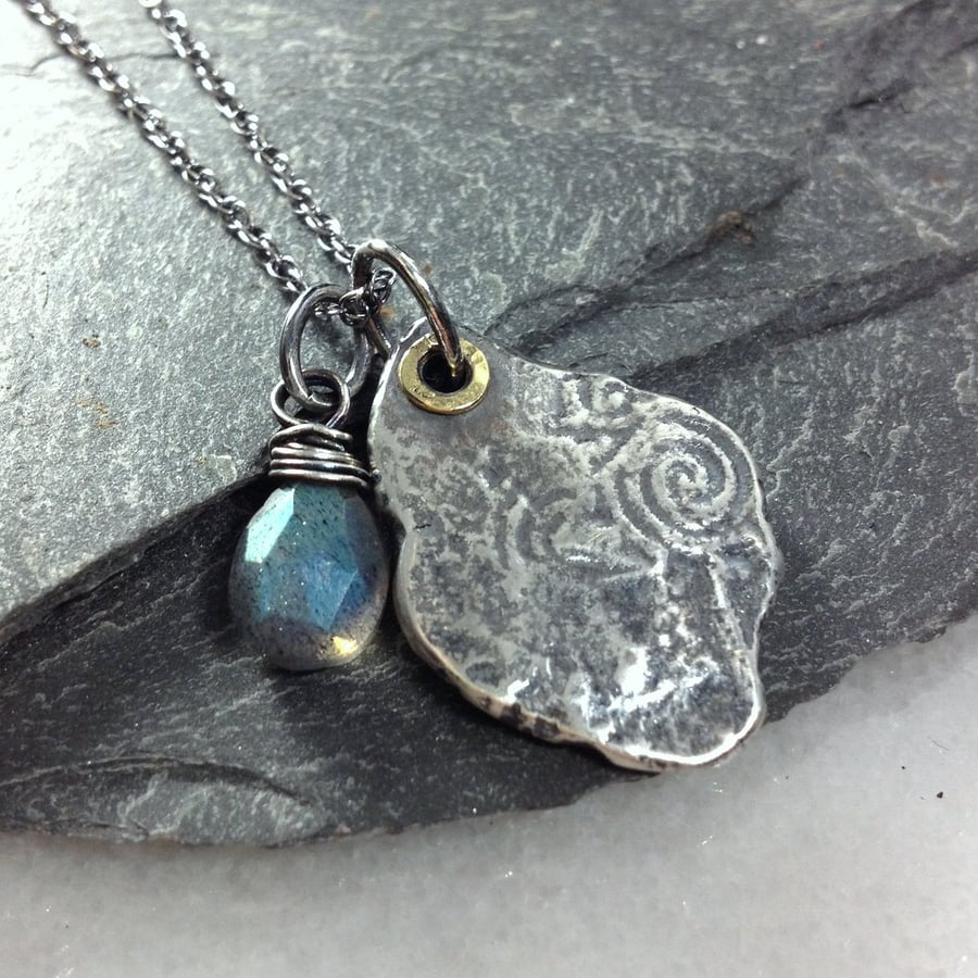  Silver ,18ct gold and labradorite Relic necklace