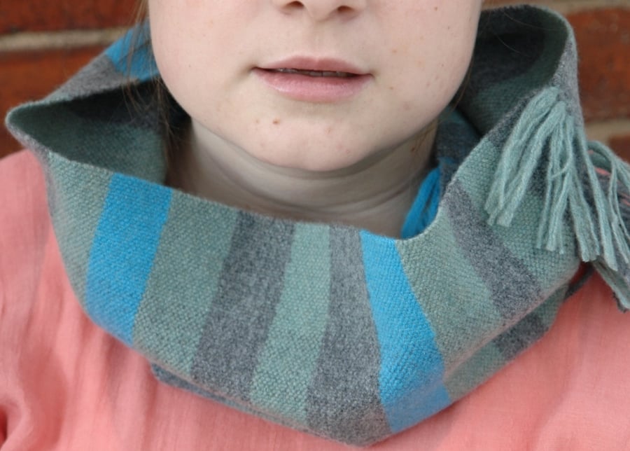 Hand Woven Lambswool Scarf Collar - Duck egg, Grey, Turquoise