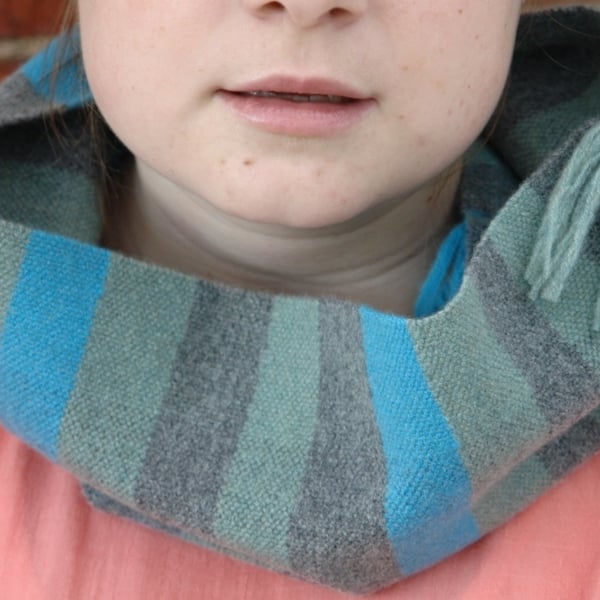 Hand Woven Lambswool Scarf Collar - Duck egg, Grey, Turquoise