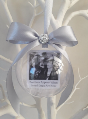 8cm Feather Christmas Bauble,Memory Bauble,Feathers Appear Bauble,Photo Bauble