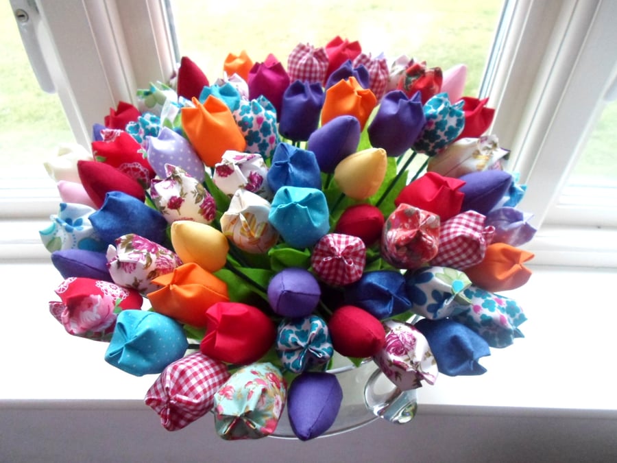 Fabric Tulips - bouquet of 6 handmade flowers