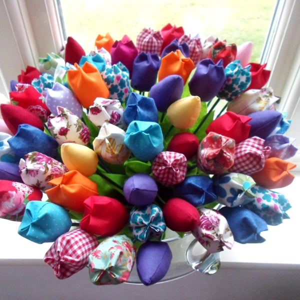 Fabric Tulips - bouquet of 6 handmade flowers