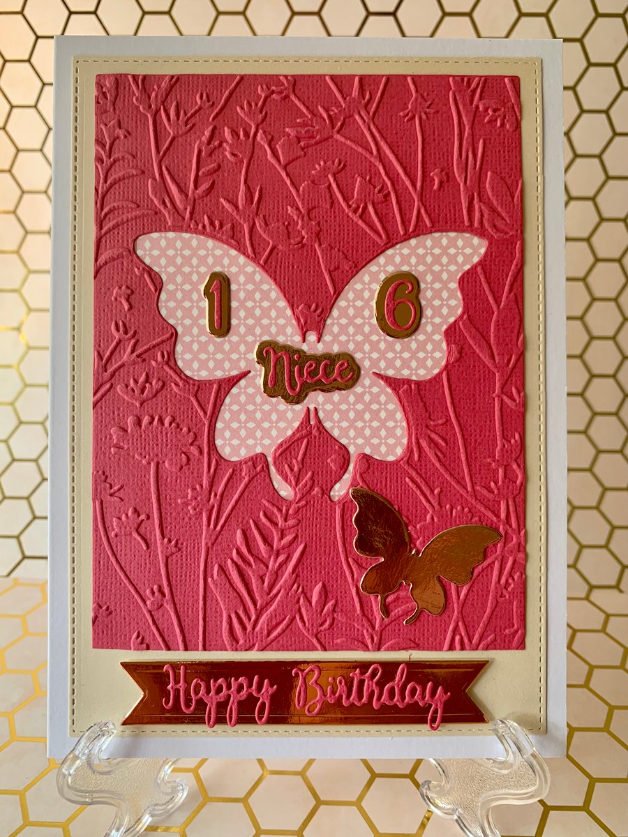 Handmade Butterfly 16th Birthday Card - Niece