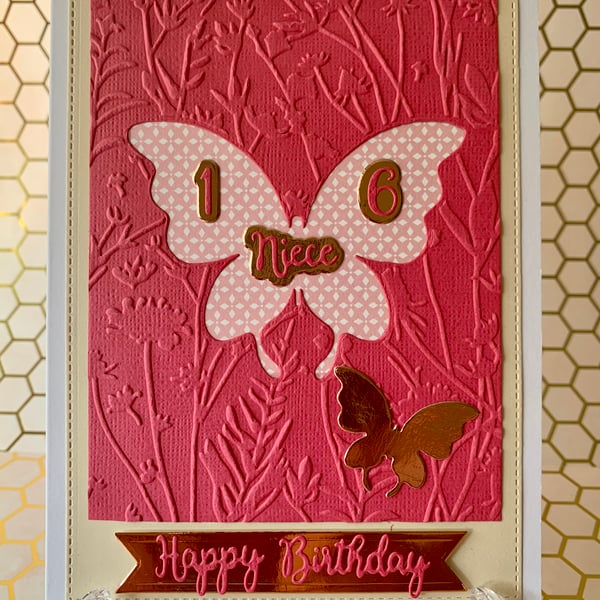 Handmade Butterfly 16th Birthday Card - Niece