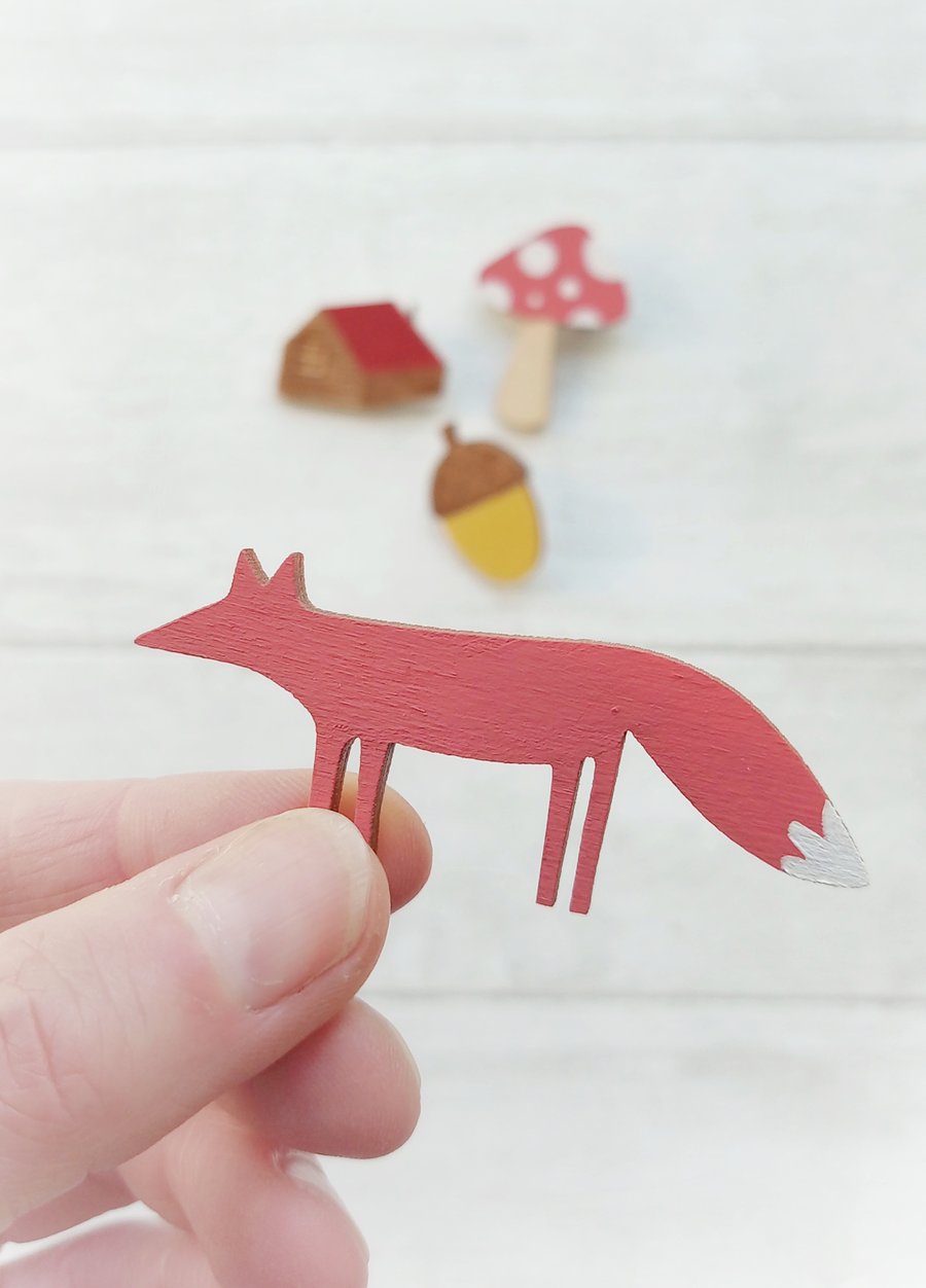 Fox Brooch, Wooden Fox, Fox Jewellery, Wildlife Pin, Great Outdoors, Wilderness