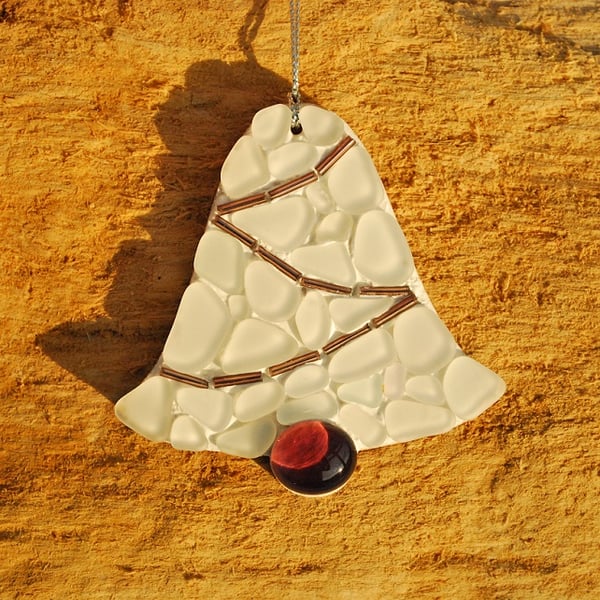 Christmas bell mosaic from sea glass
