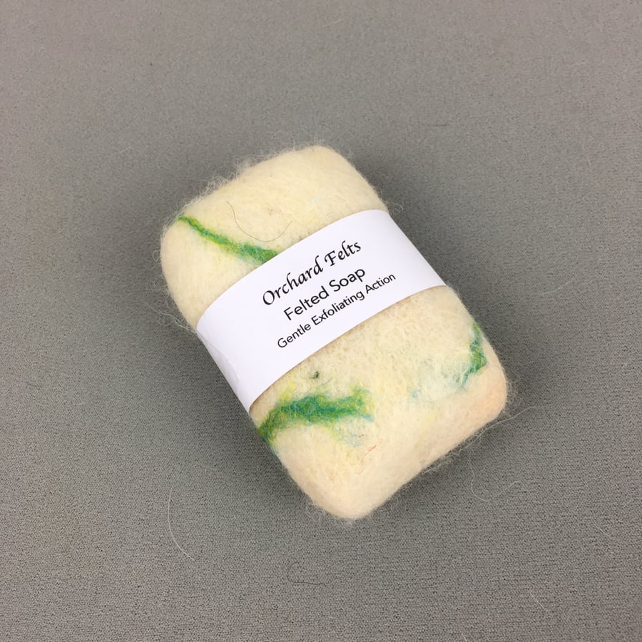 Felted pebble soap, white with green veins Folksy