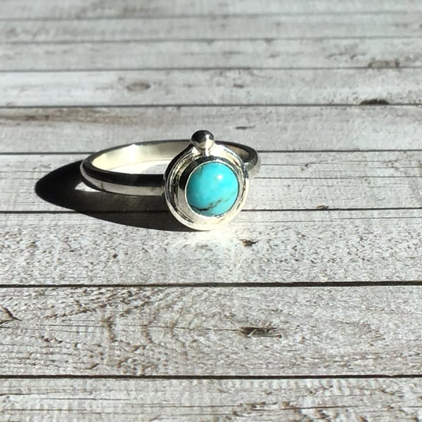 Kingman Turquoise Sterling and Fine silver gemstone ring 