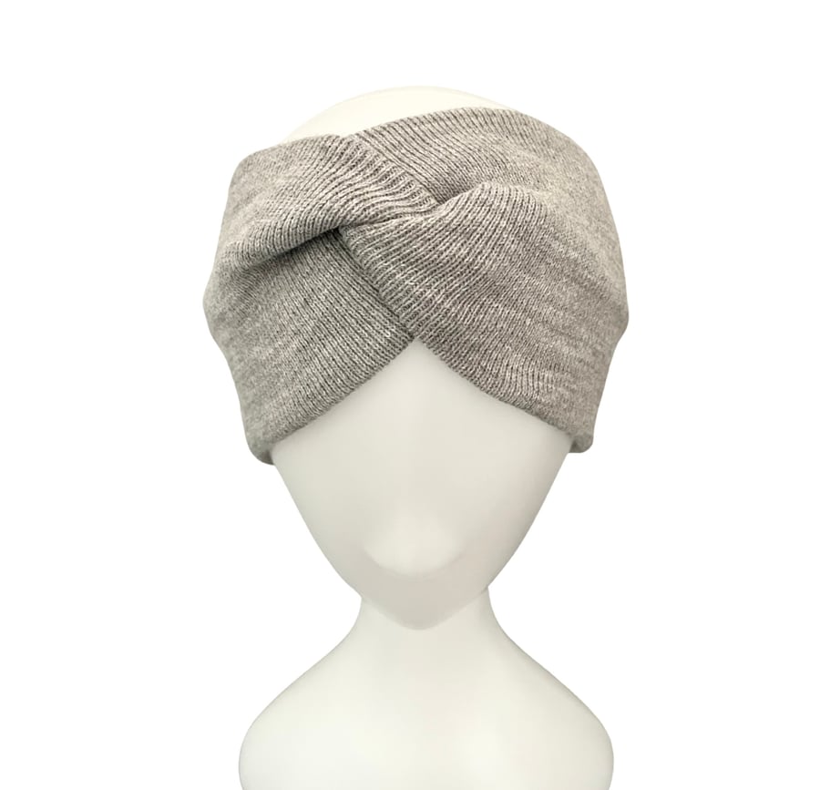 Grey Wide Winter Headband Wool Knit Soft Cozy Ear Warmer Twist Turban Headband 