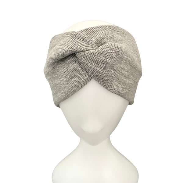 Grey Wide Winter Headband Wool Knit Soft Cozy Ear Warmer Twist Turban Headband 