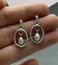 Oval Hoop Pearl Earrings- Handmade, Sterling Silver - Image 3